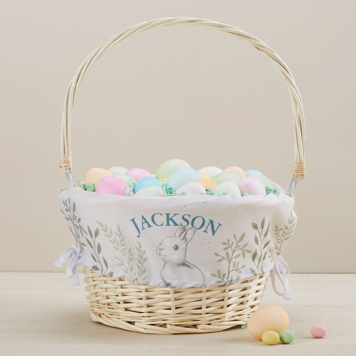 Personalization Mall Easter Bunny Natural Easter Basket with Folding
